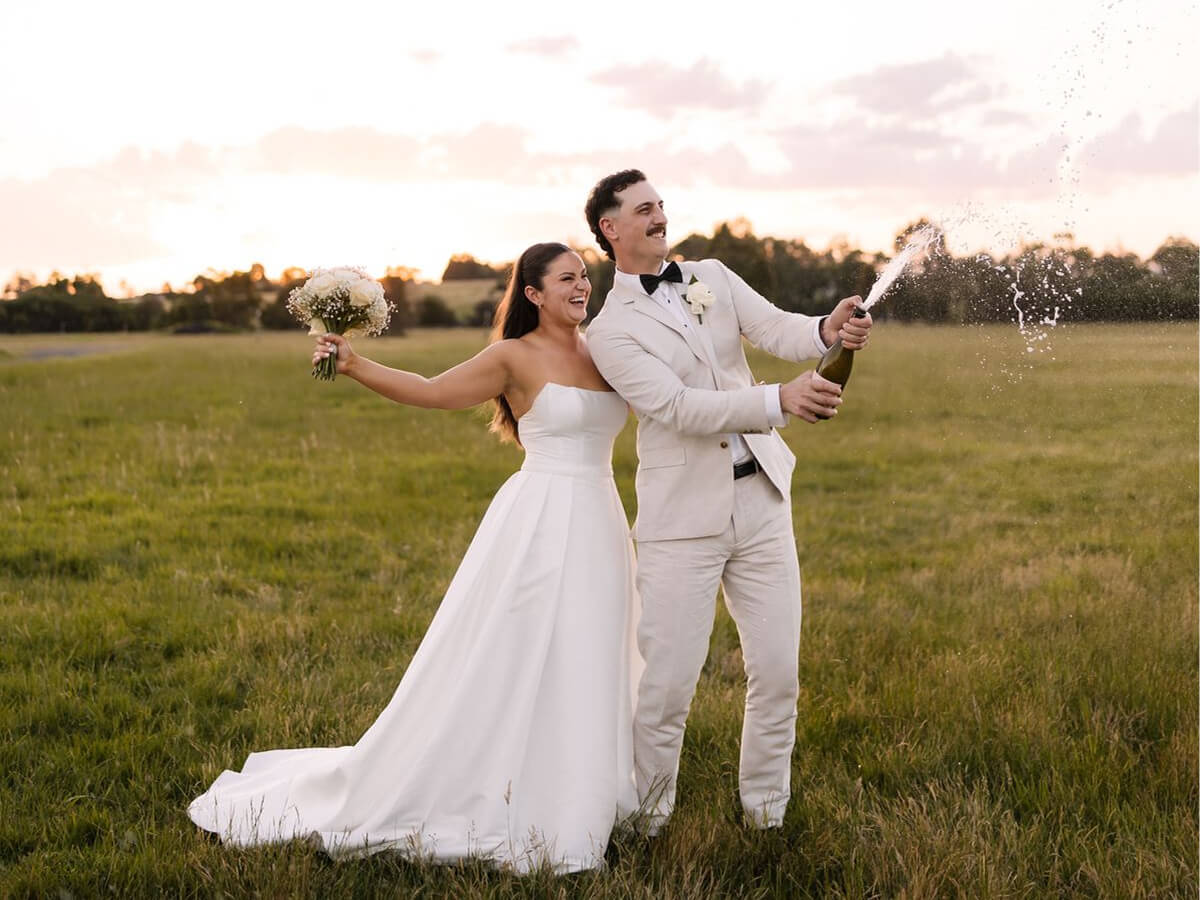 Couple celebrating at a wedding venue